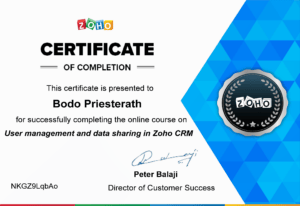 Ein Abschlusszertifikat für Bob Prieshta in Marketing Automation.