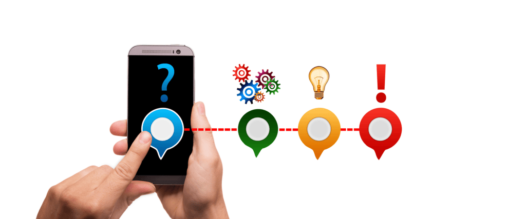 Eine Person hält ein Smartphone mit einem Fragezeichen darauf hoch und erkundet die Möglichkeiten der Marketingautomatisierung.