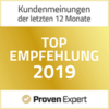 Top_Empfehlung_2019 Kundenmeinungen der letzten 12 Monate Top Empfehlung 2019